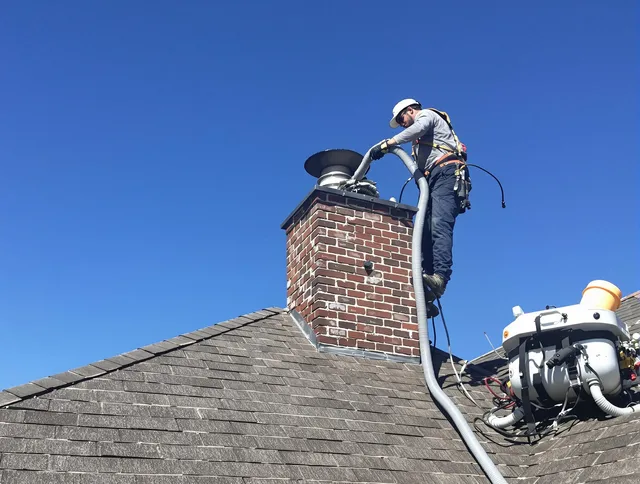 Dedicated Westport Chimney Sweep team member cleaning a chimney in Westport, CT
