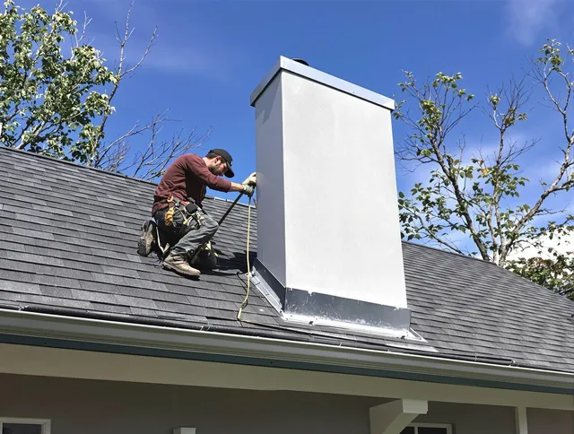 Westport Chimney Sweep team member finishing chimney construction in Westport, CT