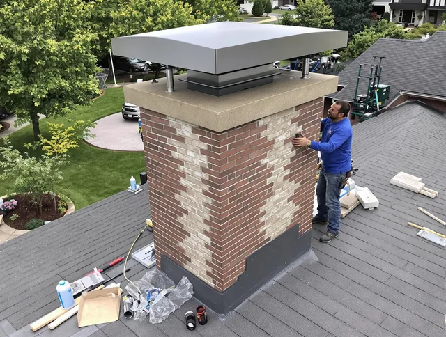 Westport Chimney Sweep team working on a custom chimney remodel in Westport, CT